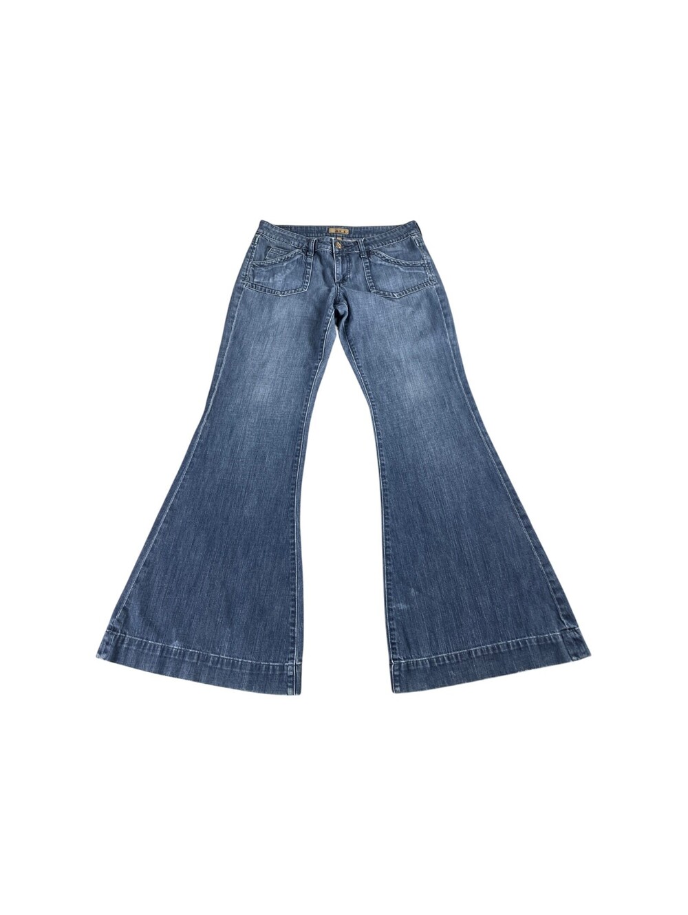 Y2K Vintage See Thru Soul Bell Jeans Bell Bottom Ultra Flare Mid Rise Women's 12